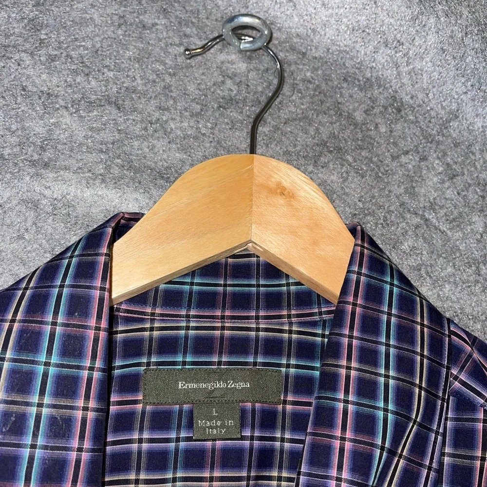 Ermenegildo Zegna Men’s Plaid Button-Up Shirt‎ L 100% Cotton Made in Italy